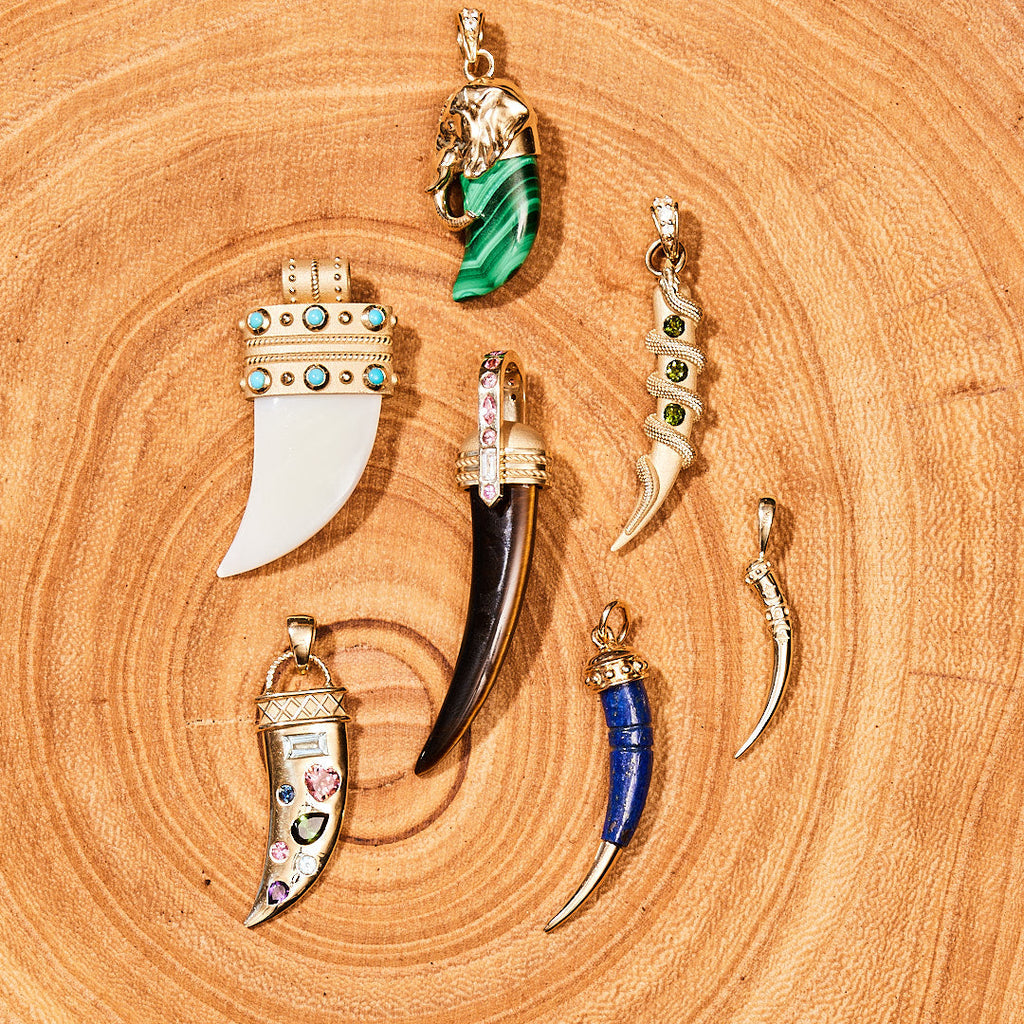 PROTECT 14k Elephant Head Malachite Tusk Pendant